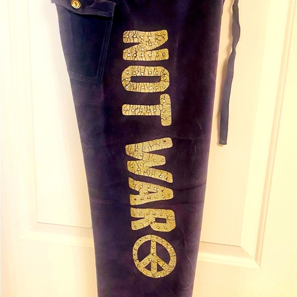 Vintage Victoria’s Secret velour sweatpants. MAKE PINK NOT WAR in bling. - Picture 3 of 7